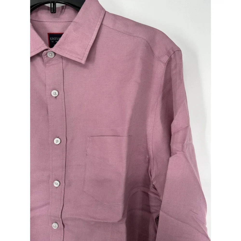 Untuckit Shirt Mens Medium Solid Pink Long Sleeve Slim Fit Linen Blend Button Up